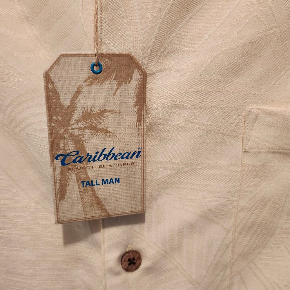 NWT Caribbean Tall Man Leaf Textured Camp Shirt 2XL Tropical Hawaiian Vacation - Picture 5 of 7